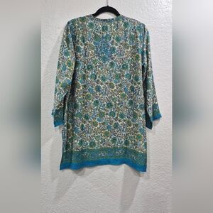 Boho Silk Hand Embroidered Floral Patterned Women's Top Tunic Size L Al Jaber G